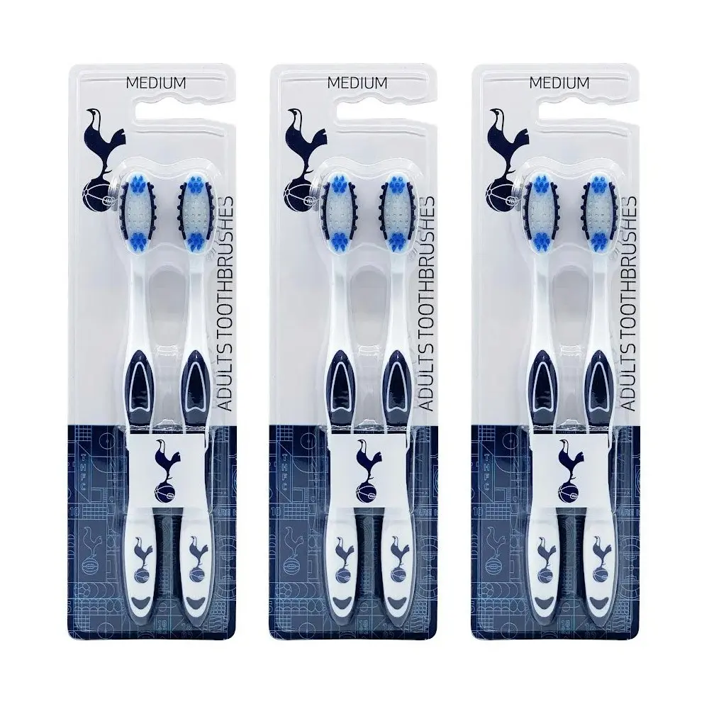 6pc EPL Tottenham Football Club Adults Medium Toothbrush Dental Teeth Oral Care