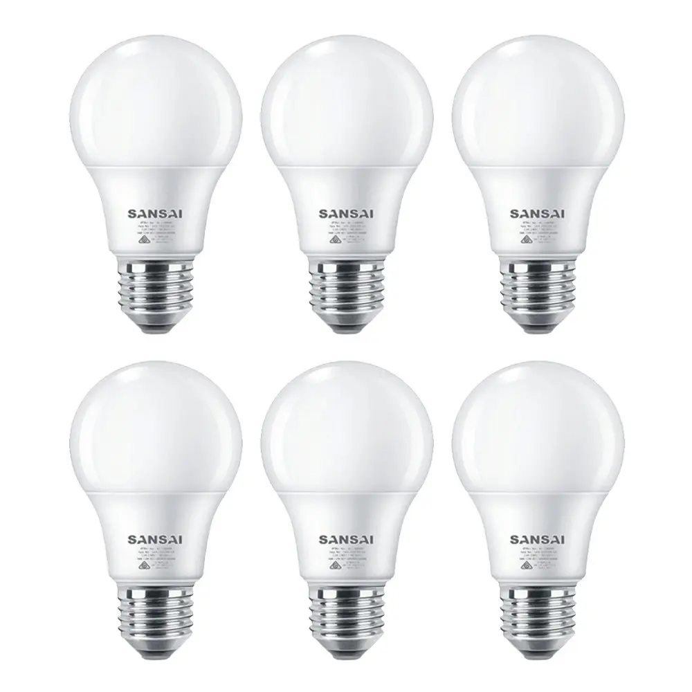 6x Sansai Home/Office LED 595lm Screw In Light Bulb A60 7W E27 Cool White 6500K