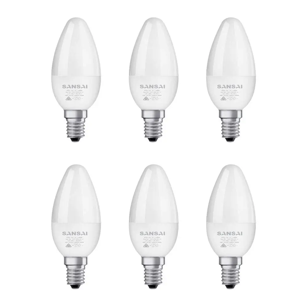 6x Sansai Home LED 425lm Screw Light Bulb C37 5W E14 Candle Warm White 3000K