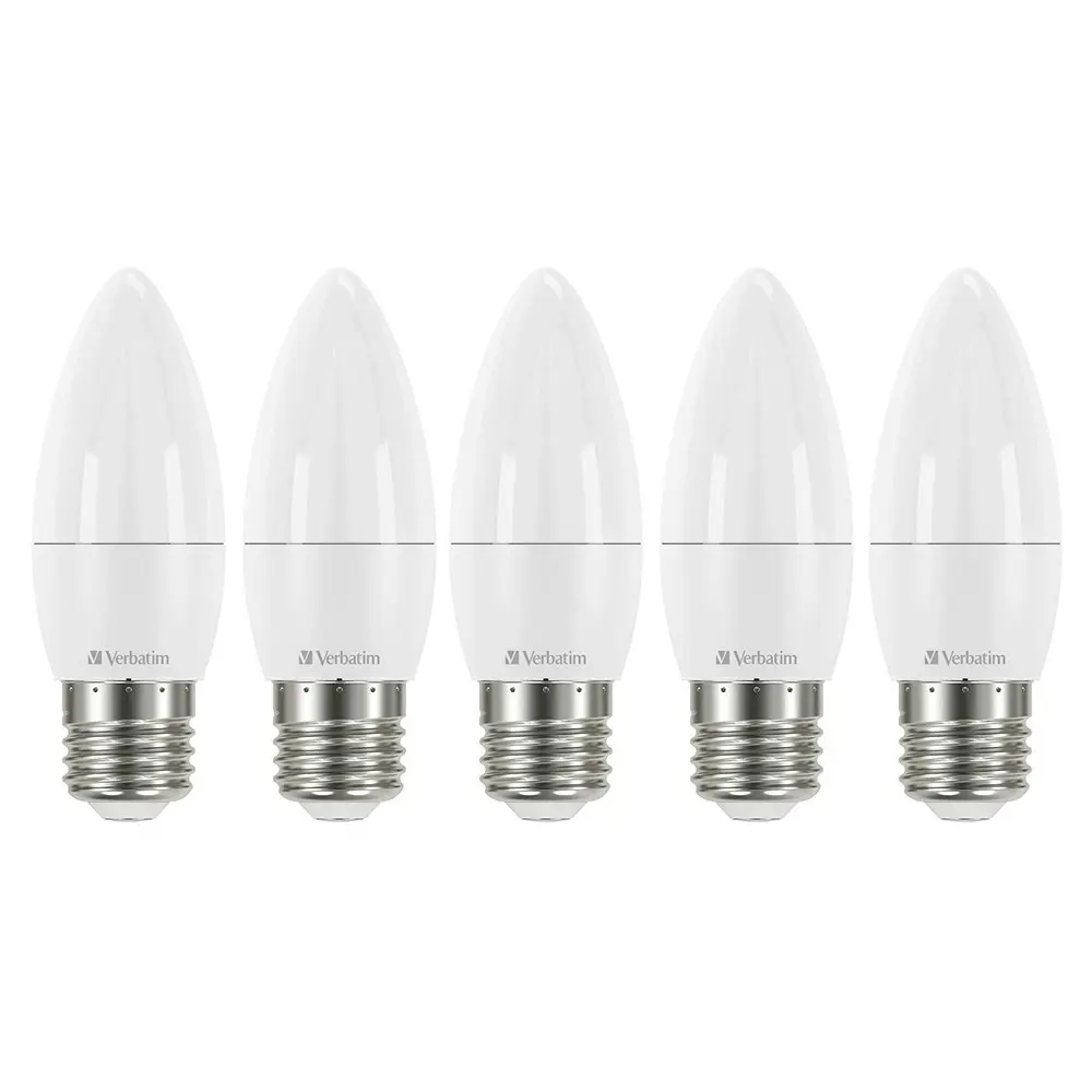 5PK Verbatim E27 Screw Light Bulb Cool White Frosted Candle Dimmable 470lm/6W