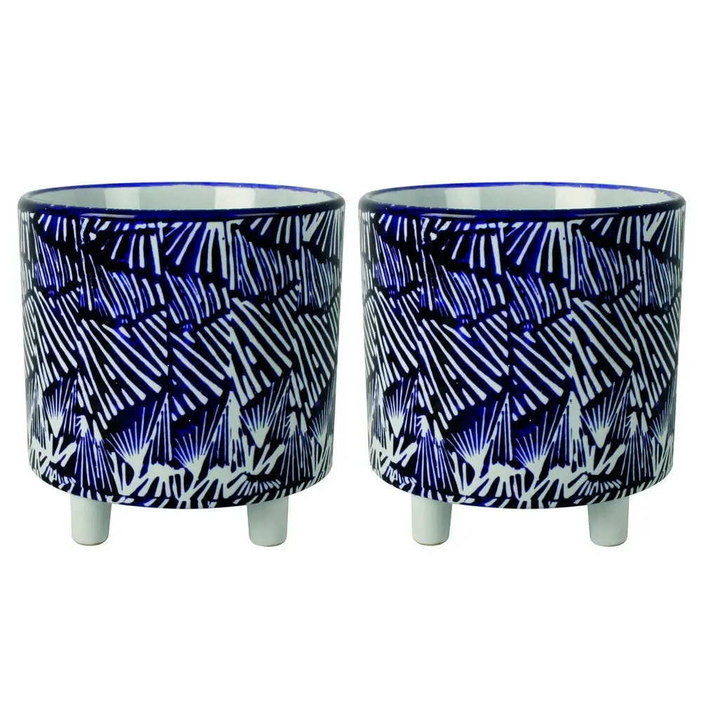 2x Maine & Crawford 16x15cm Paige Planter Ceramic Pot/Vase Container Blue/White