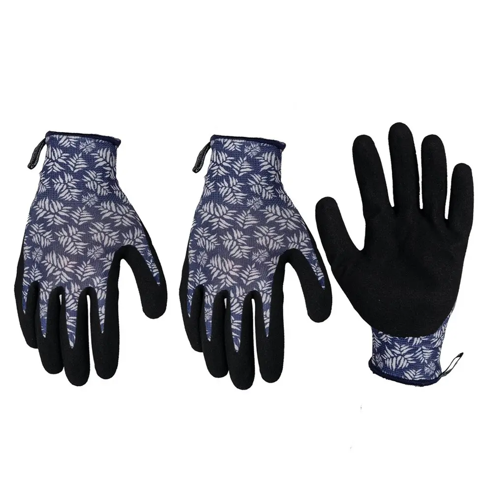 3x Cyclone Size Medium Gardening Gloves Fern Pattern Polyester/Nitrile PUR/BLK