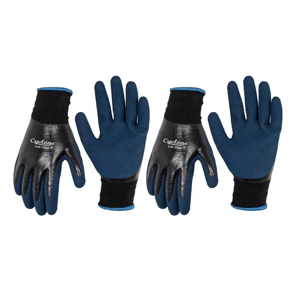 2x Cyclone Size XL Gardening Gloves Sub Zero Nylon/Dipped Nitrile Black/Blue