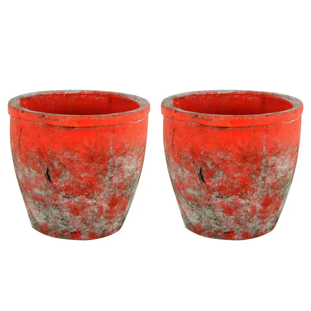 2x Maine and Crawford Sersi 17cm Antiqued Face Concrete Pot Decor Terracotta