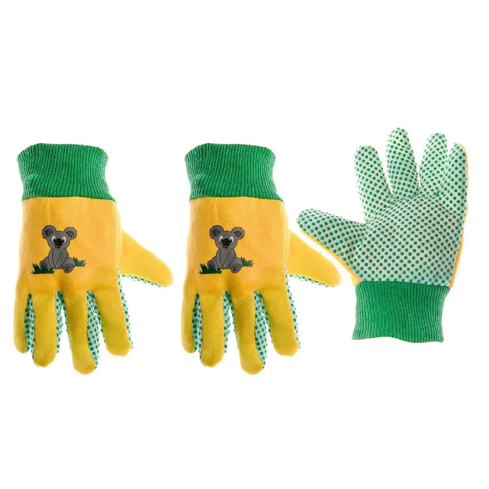 3x Cyclone Kids/Childrens Cotton Gardening Gloves Koala Planting 3y+ Yellow