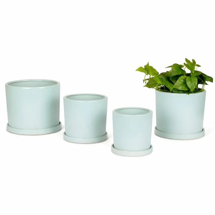 4pc Cylindrical Pot Planter Container w/ Saucer Set Garden Home Decor Light Blue