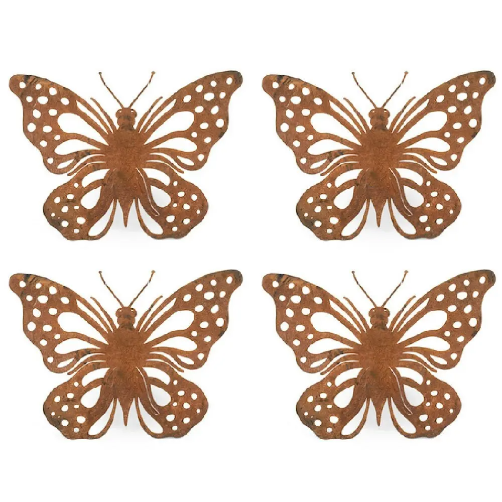 4x Pot Hanger 14cm Butterfly Corten Steel Ornament Patio Garden Decor Small