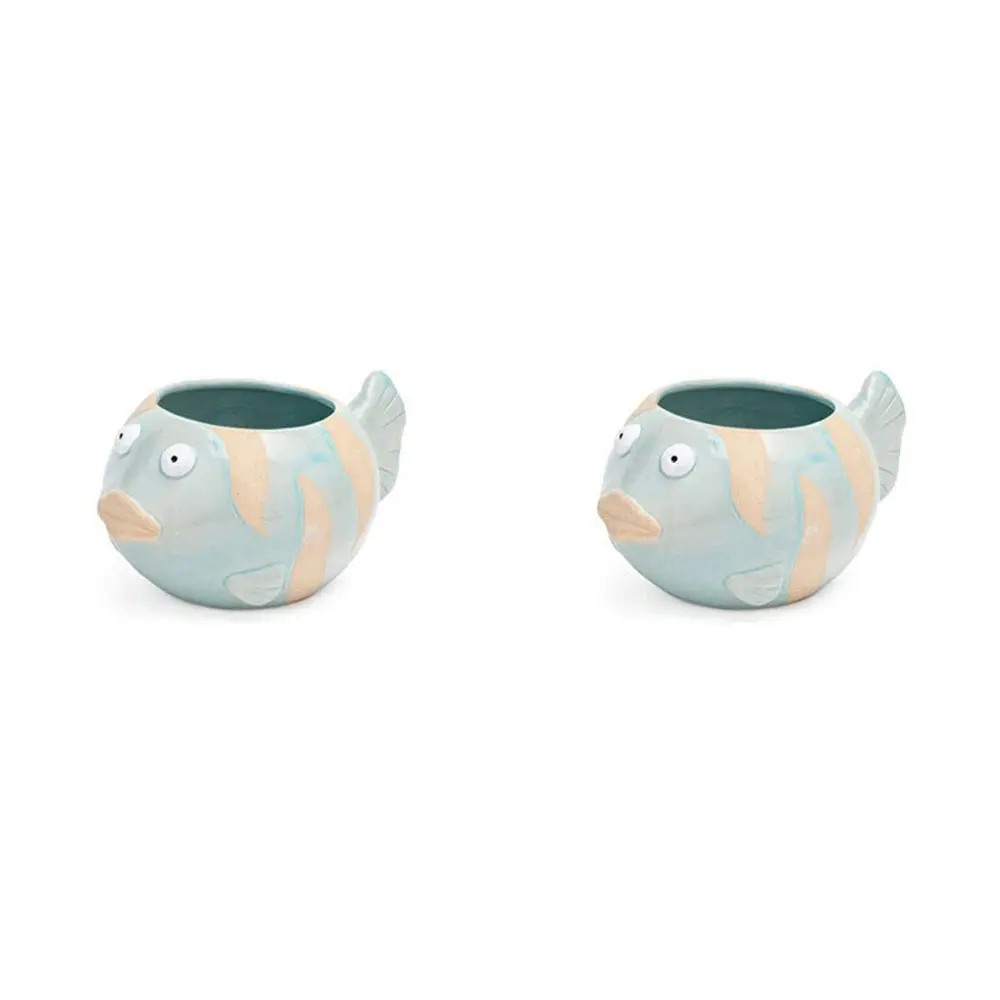 2x Fish Stoneware 19cm Pot Planter Patio Garden Decor Plant Container Large WHT