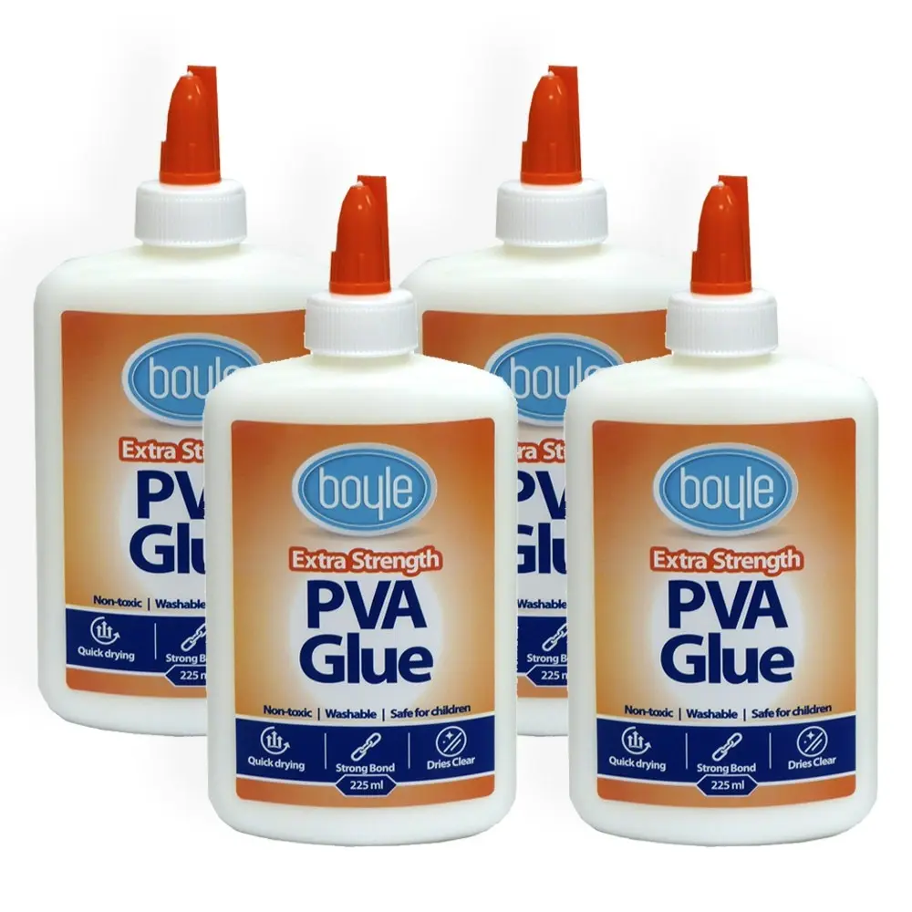 4PK Boyle Washable PVA Kids Craft/DIY Bond Adhesive Clear Glue Non-Toxic 225ml