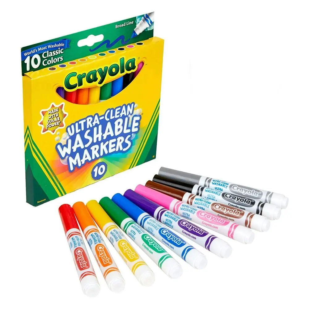 10pc Crayola Ultra Clean Classic Colours Washable Broad Line Markers For Kids 4+