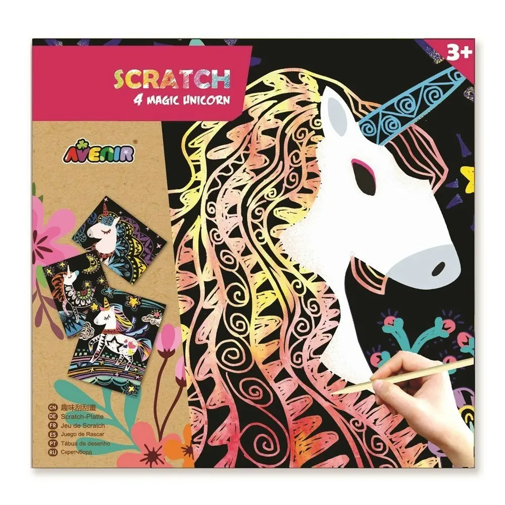 Avenir Scratch Magic Unicorn Art/Craft Painting Paper Card Kids/Toddler Kit 3y+