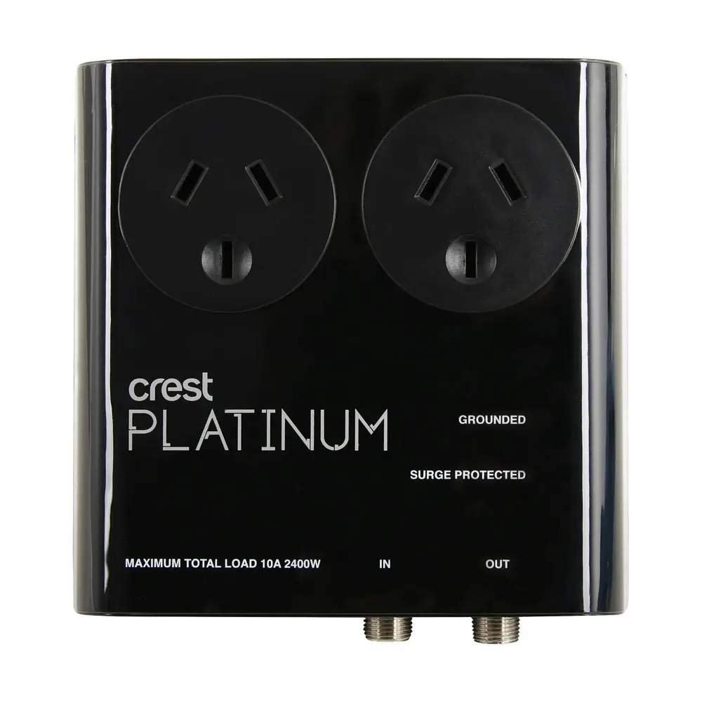 Crest Platinum 2-Socket 2400W Surge Equipment Protector Plus Adapter Plug Black