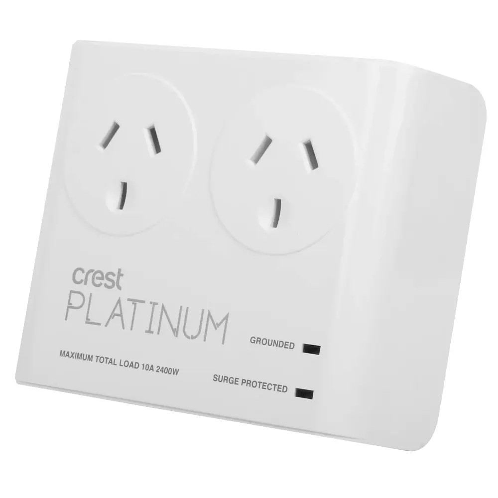 Crest Platinum 2-Socket 2400W Surge/Device Protector AU/NZ Adapter Plug White