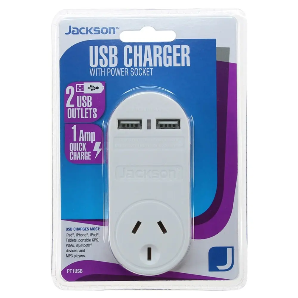 Jackson 1 Amp Dual USB Charger Outlets with Power Socket for Indoor Home/Office