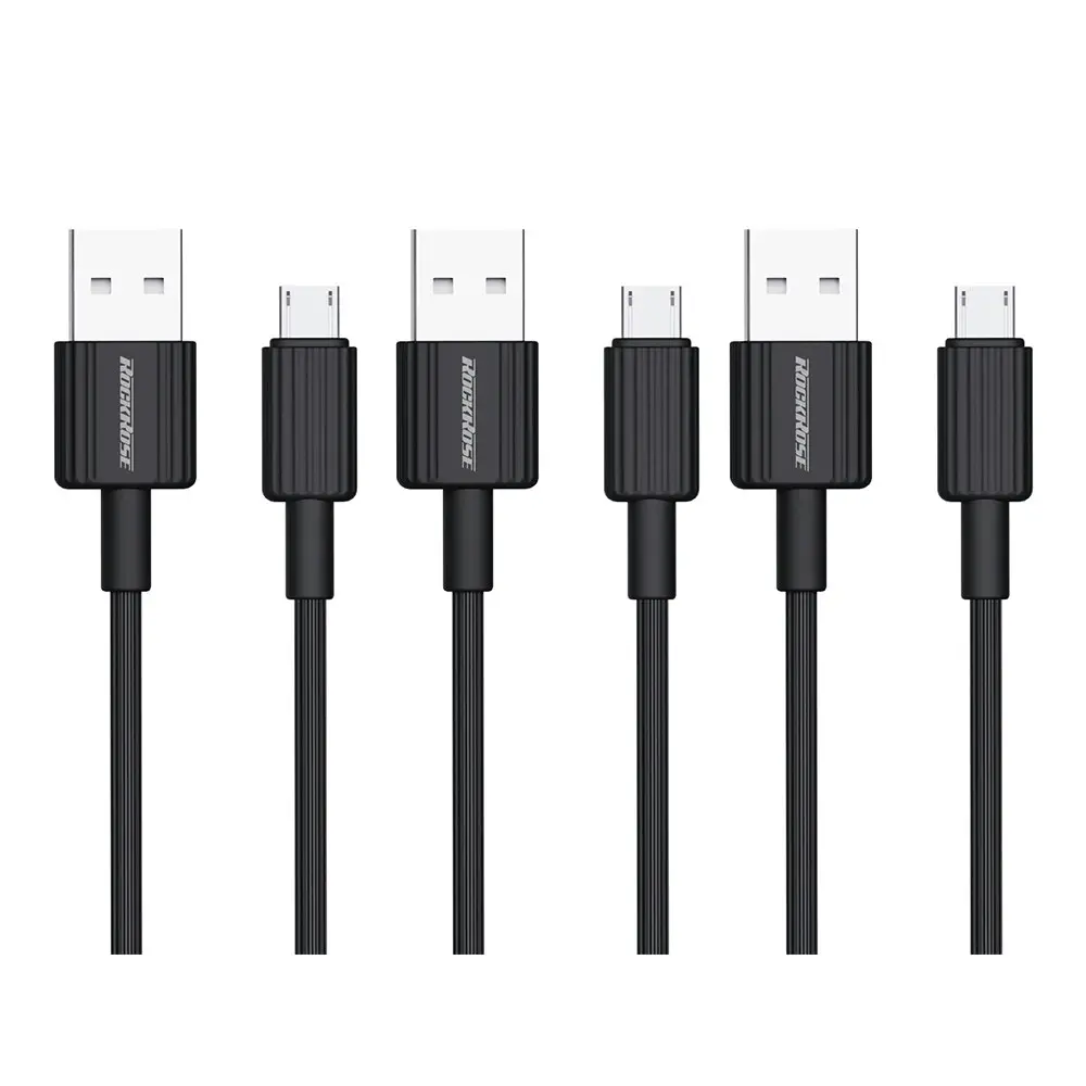 3PK RockRose Arrow AM 2.4A 1m USB to Micro USB Phone Charging/PC Data Sync Cable