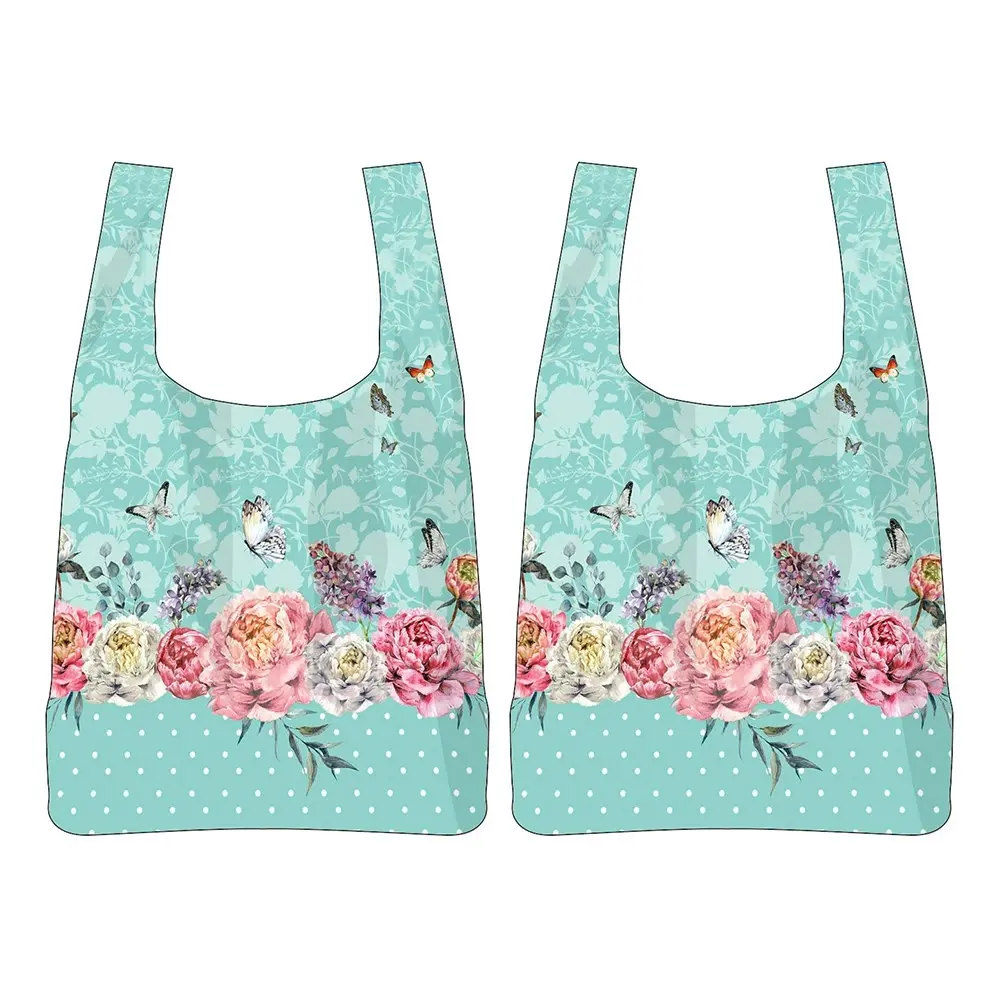 2PK Roses & Butterlifes Mint Floral Decorative Botanical Casual Tote Bag 65cm