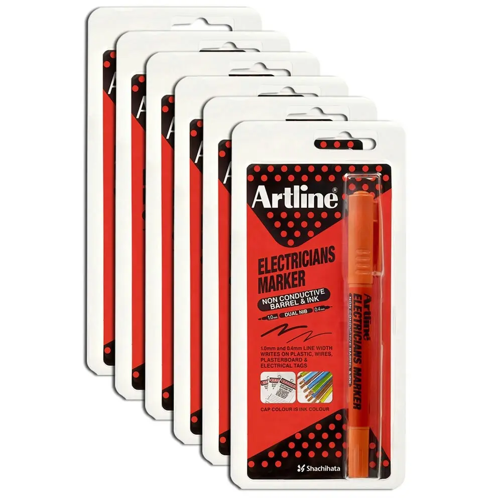 12PK Artline Electricians Permanent Marker 1/4mm Dual Nib - Orange Hs