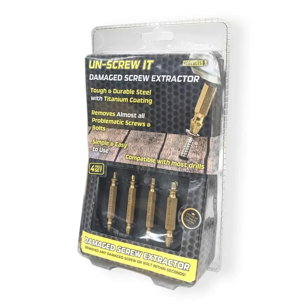 4pc Hercules Unscrew It Damaged Screw Extractors/Remover Set w/Titanium Coating