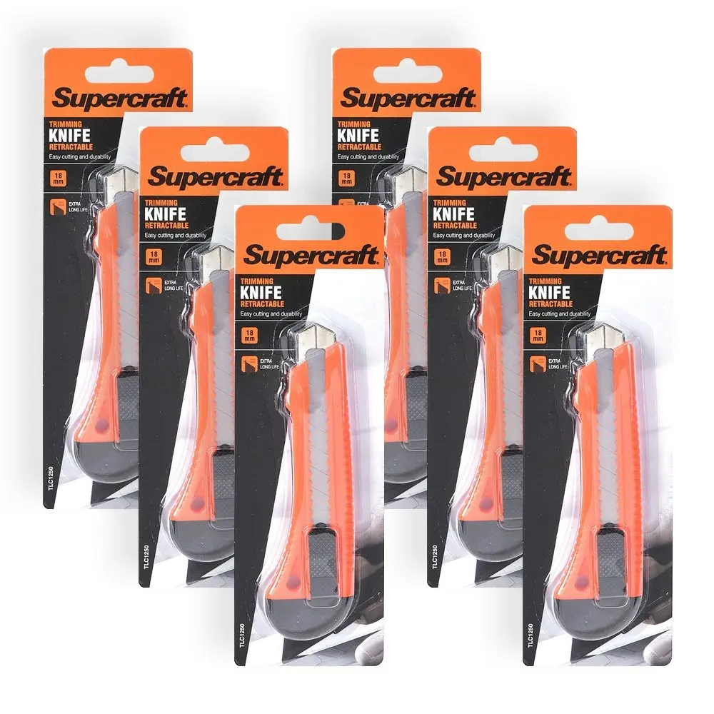 6x Supercraft Retractable Ultilty Knife/Box Cutter Snap Blade 18mm Safety Lock