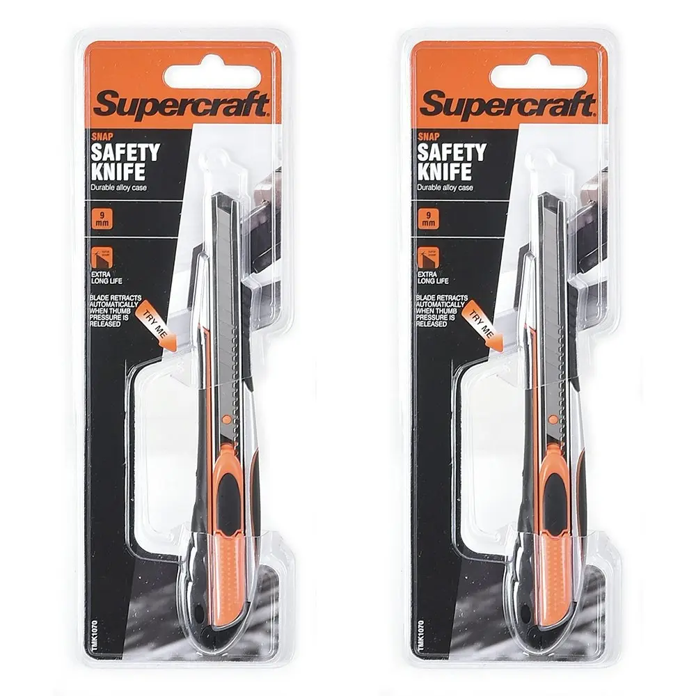 2x Supercraft 9mm Multipurpose Utility Snap Locking Safety Knife/Box Cutter Set