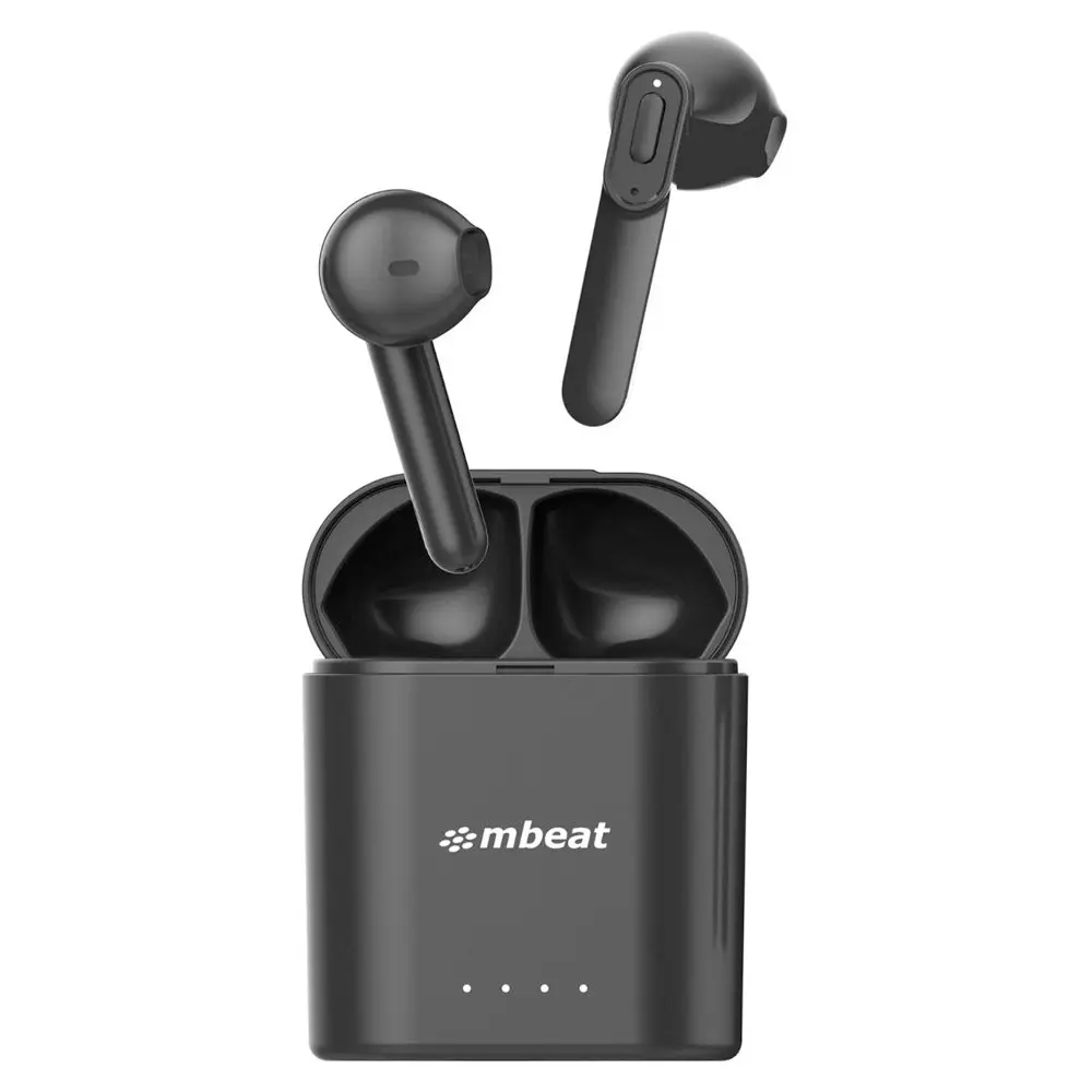 mBeat E1 True Wireless Earbuds Bluetooth Earphones w/Charging Case f/ Phones BLK