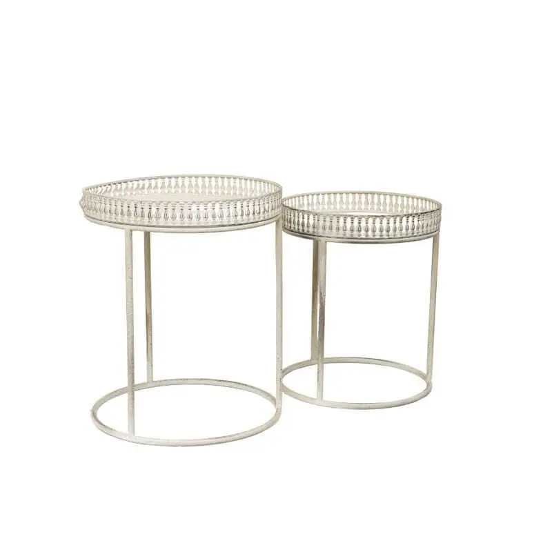 Willow & Silk Metal 47cm/42cm Set of 2 Round White Stool/Coffee/SideTable