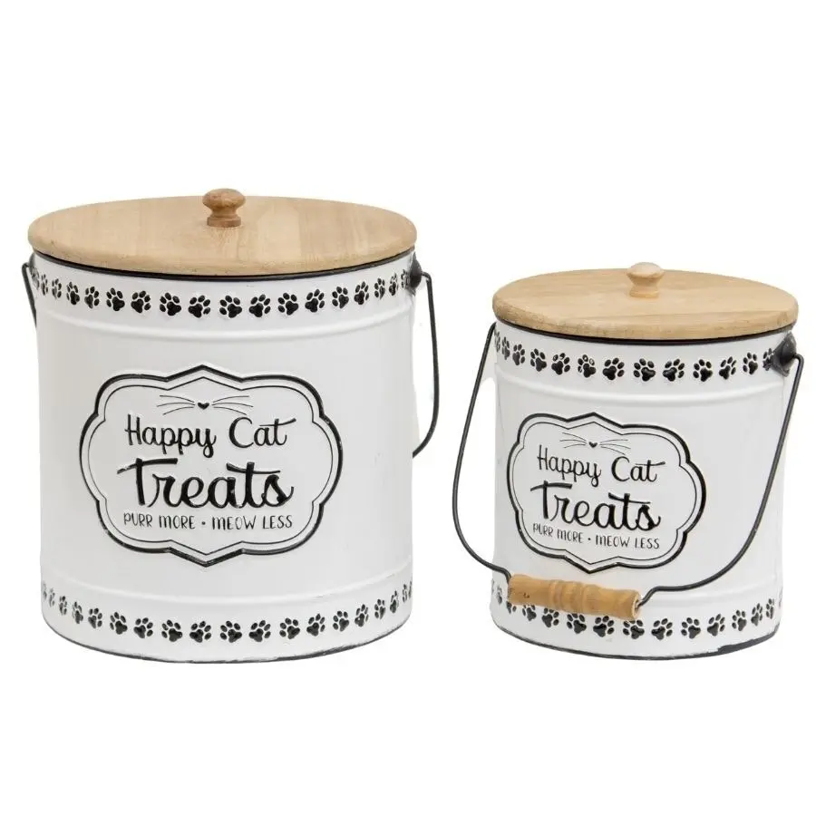 Willow & Silk Nested 27cm/22.5cm 'Happy Cat Treats' Set of 2 Tins w/ Lids