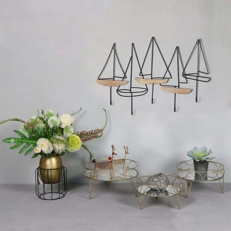 Willow & Silk Metal MDF 70cm Sailboats 5-Hook Coat/Hat/Scarf Rack