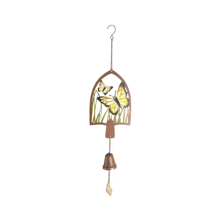 Willow & Silk Hanging 70cm Metal Arch Butterfly & Leaves w/ Bell Chime