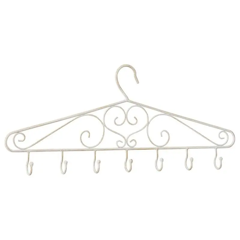 Willow & Silk Metal 55cm White Coat/Scarf/Keys 7 Hooks Swirl Wall Hanger