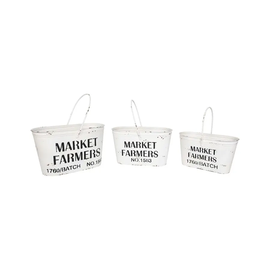 Willow & Silk Nested 41/38/35cm Metal Set of 3 'Market Farmers' Bucket/Pots