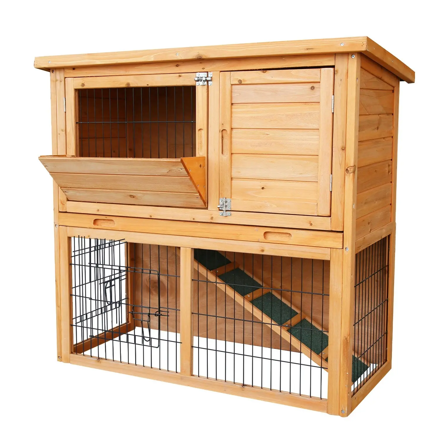 Furtastic 2-Storey Wooden Chicken Coop & Rabbit Hutch With Trough