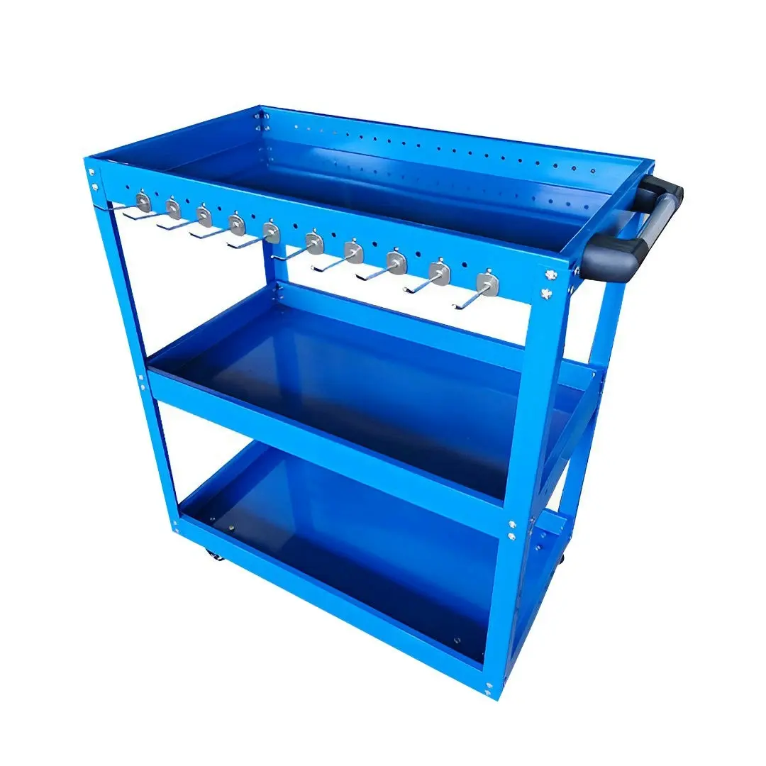 Soga 3 Tier Tool Storage Cart Portable Service Utility Heavy Duty Mobile Trolley with Hooks Blue