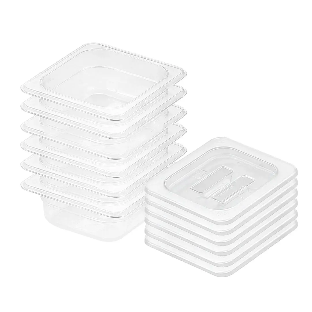 Soga 65mm Clear Gastronorm GN Pan 1/6 Food Tray Storage Bundle of 6 with Lid