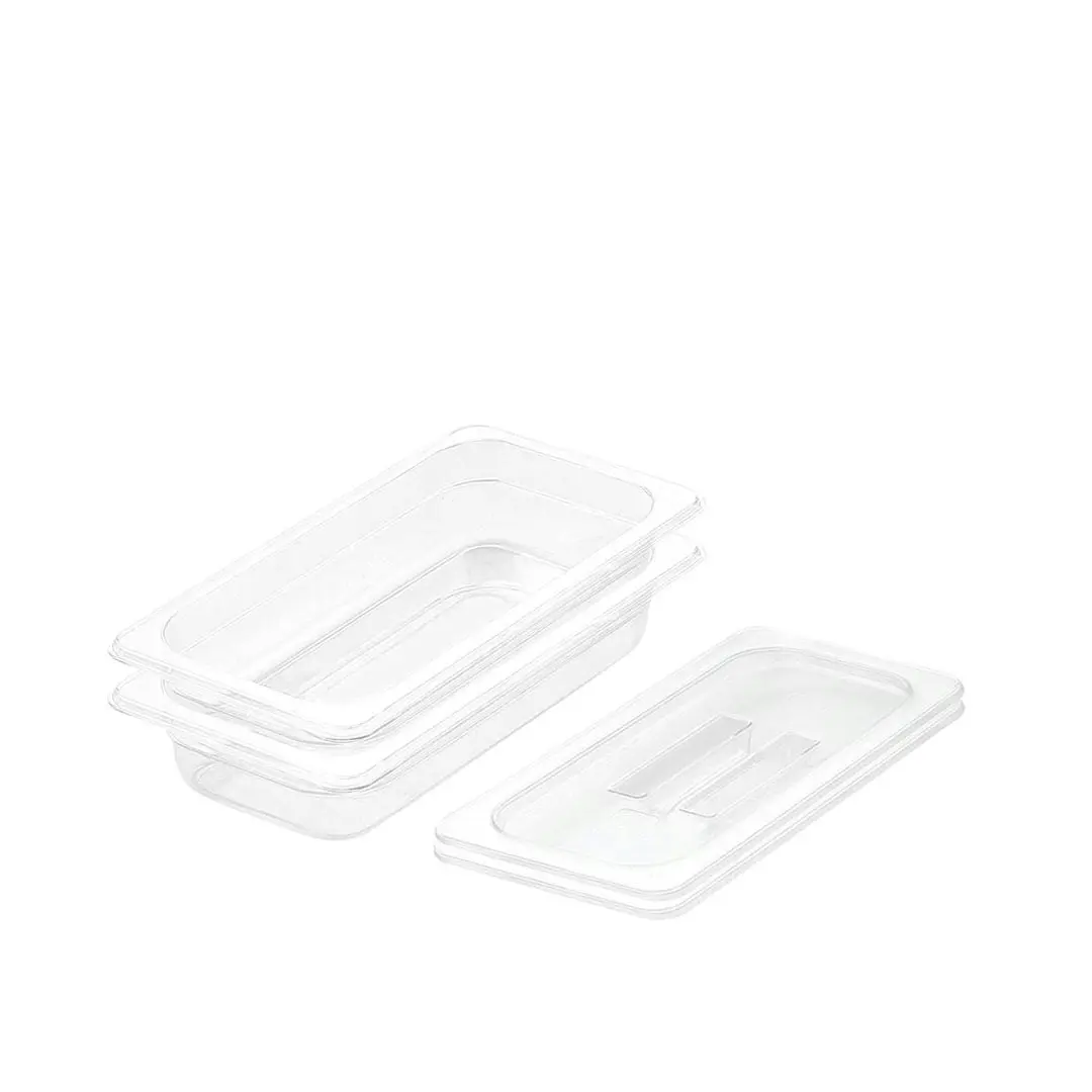 Soga 65mm Clear Gastronorm GN Pan 1/3 Food Tray Storage Bundle of 2 with Lid