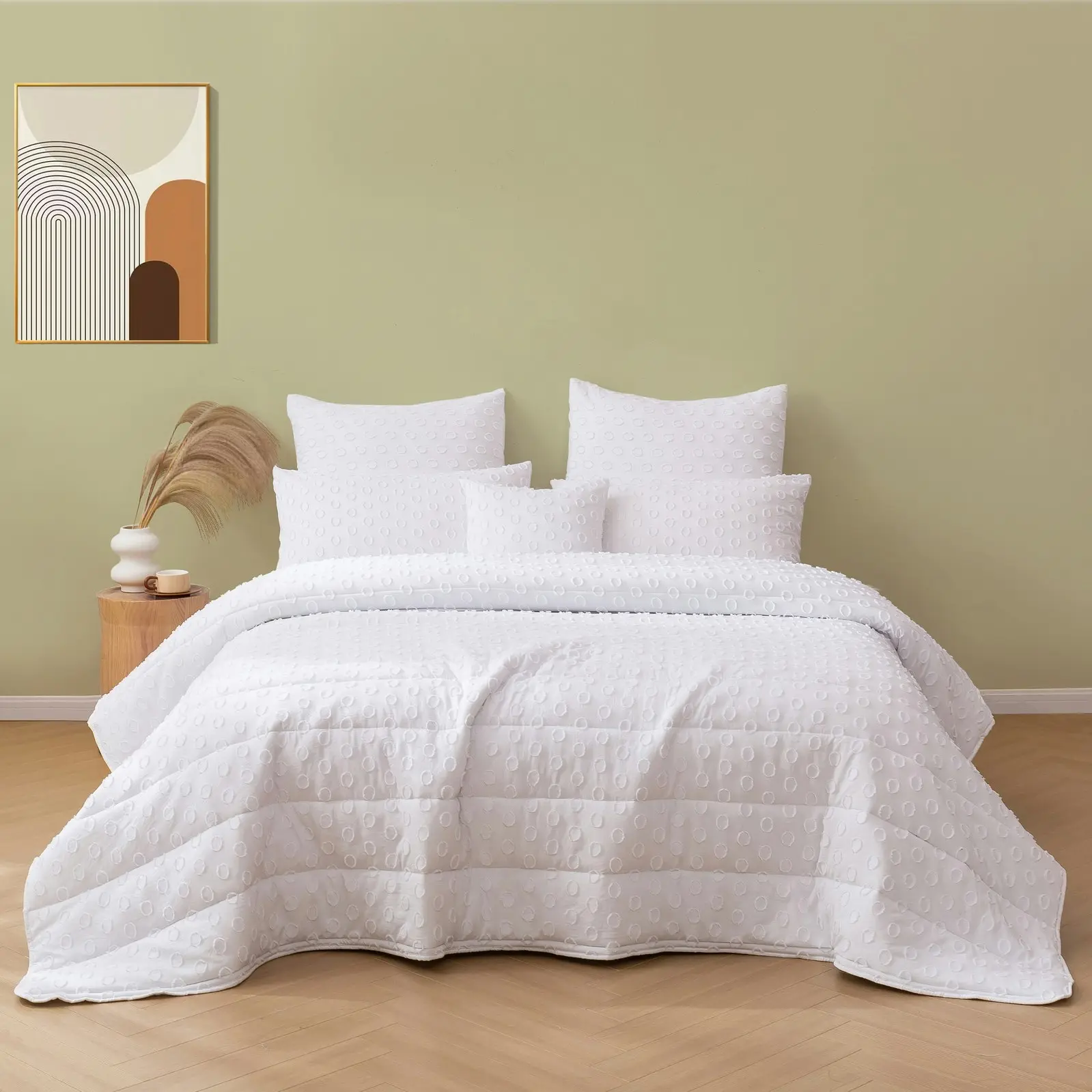 Dreamaker Haven Spot 6 Piece Comforter Set White Super King Bed