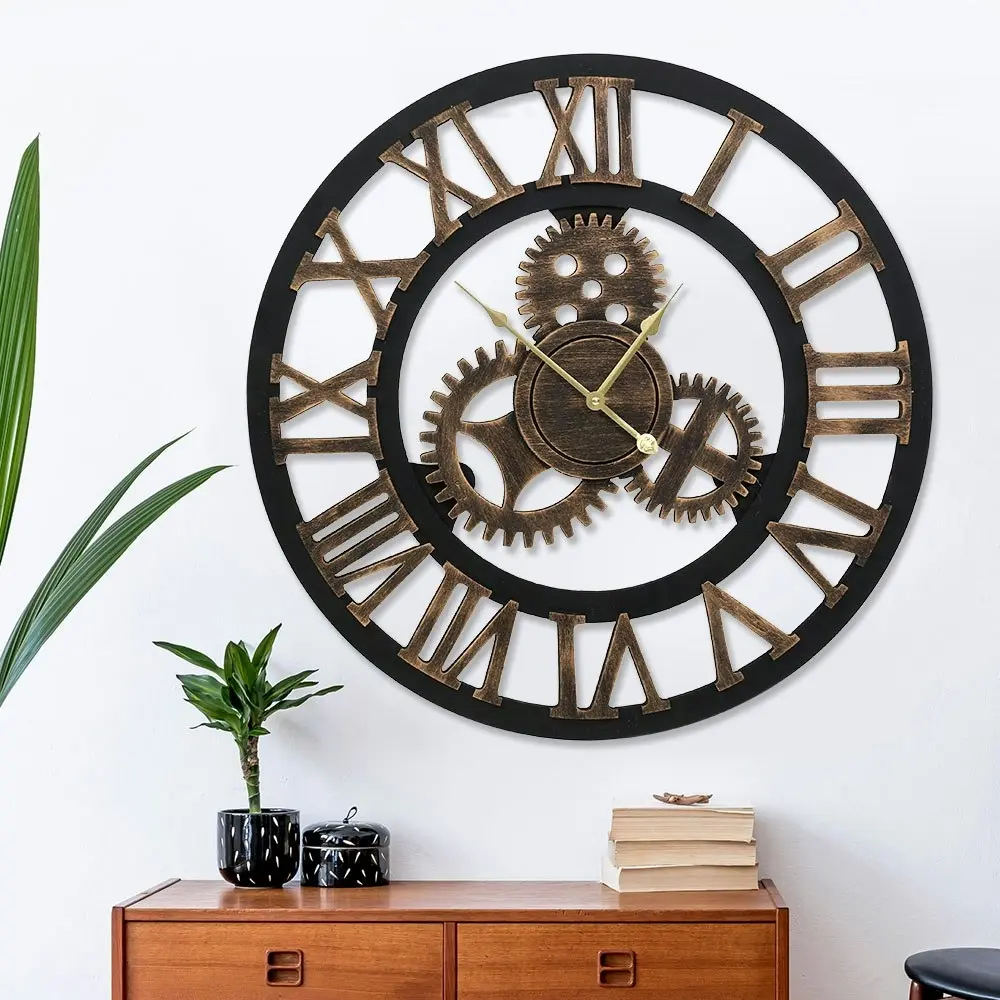 Artiss 80cm Wall Clock Large Retro Roman Numerals Brown