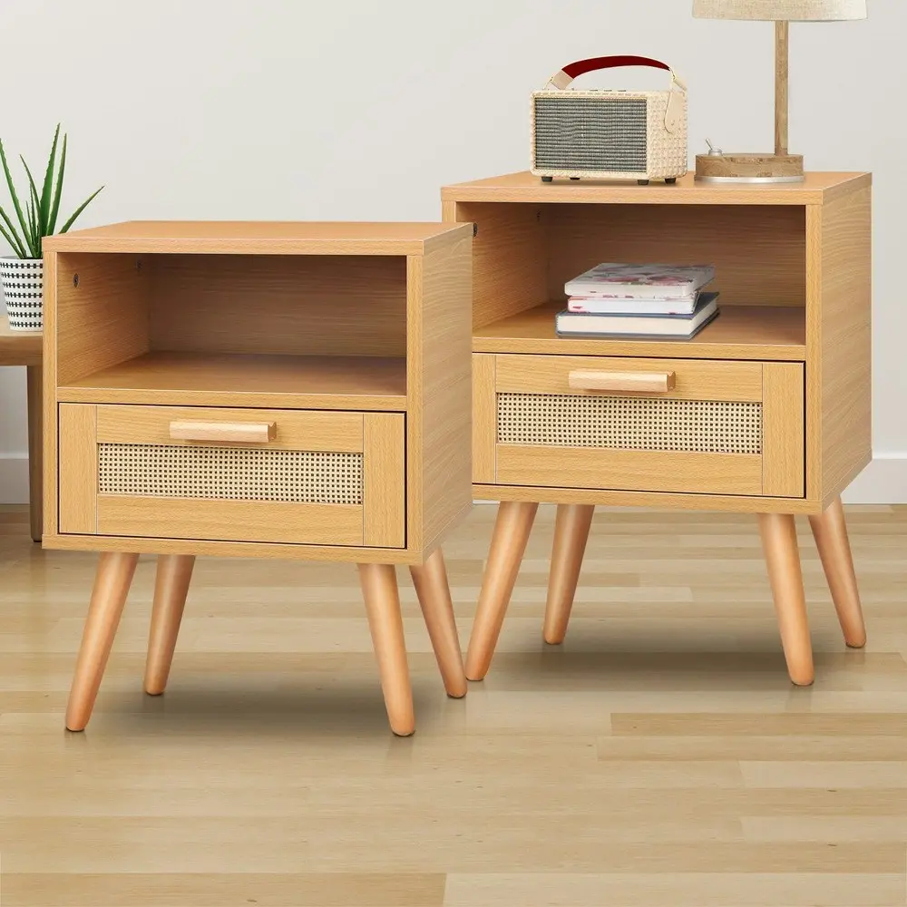 Alfordson 2x Bedside Table Scandinavian Rattan