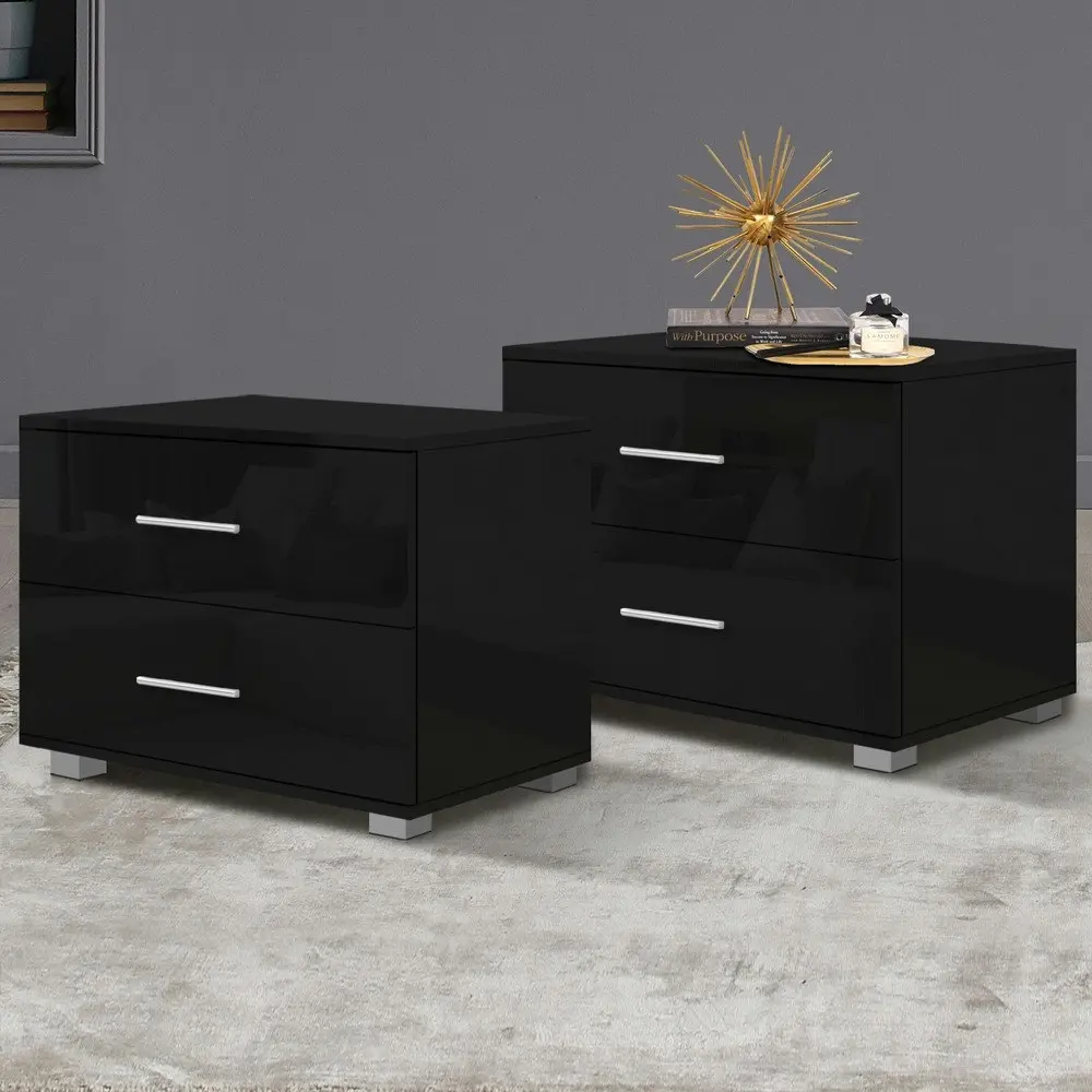 Alfordson 2x Bedside Table Gloss Black