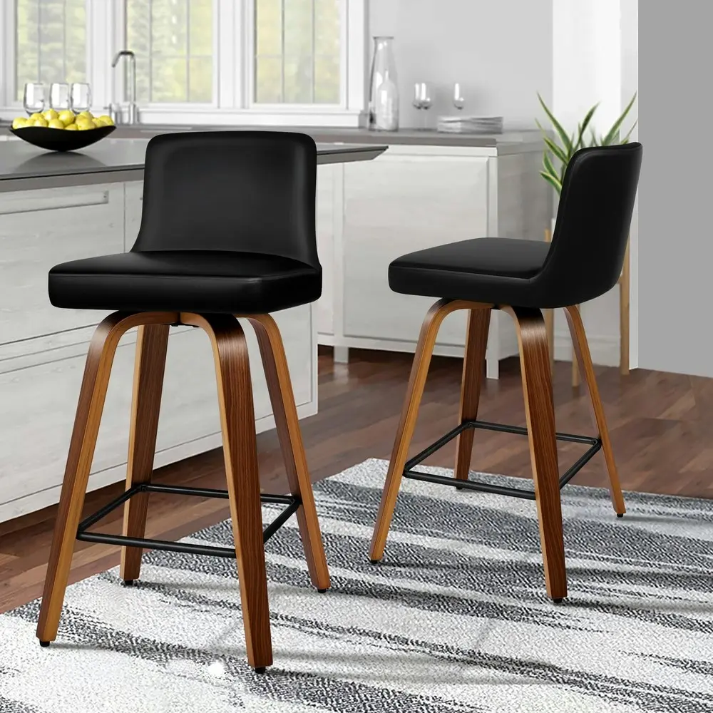 Alfordson Set of 2 Bailey Mid-back Bar Stools (Black)