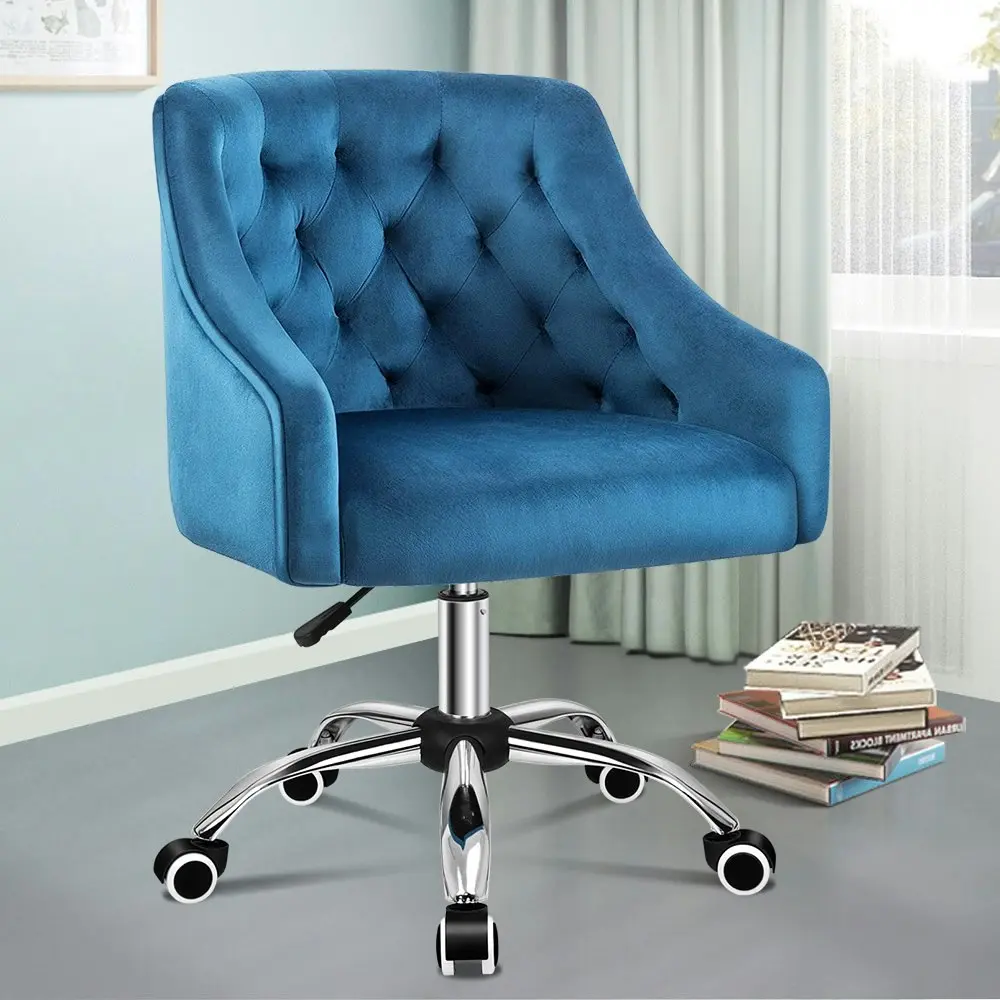 Alfordson Velvet Office Chair for Work Mid Back Navy