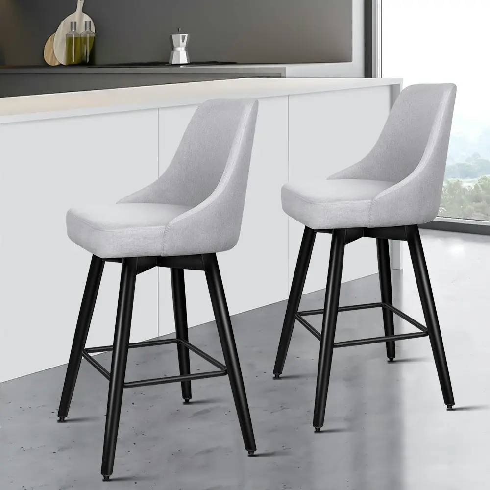 Alfordson Bar Stools Linen Padded Light Grey & Black Ella x2