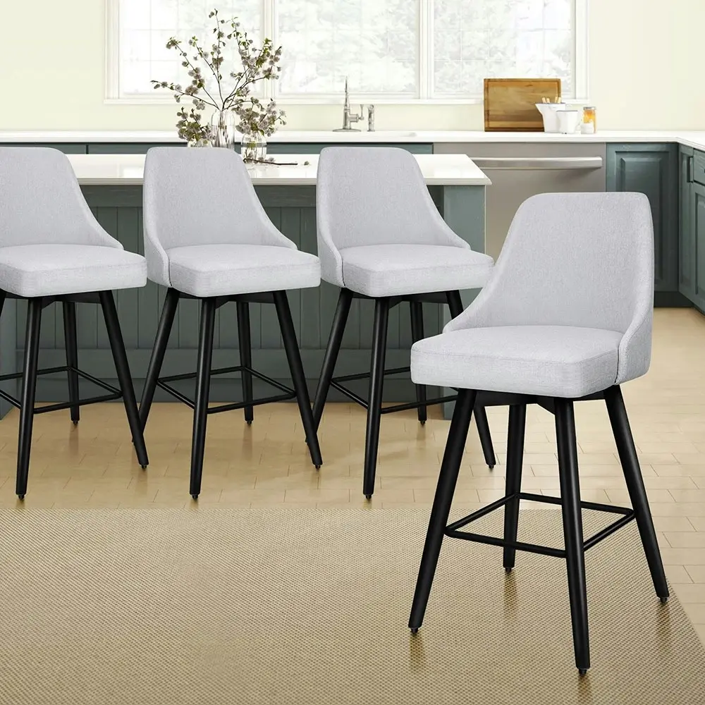 Alfordson Bar Stools Linen Padded Light Grey & Black Ella x4