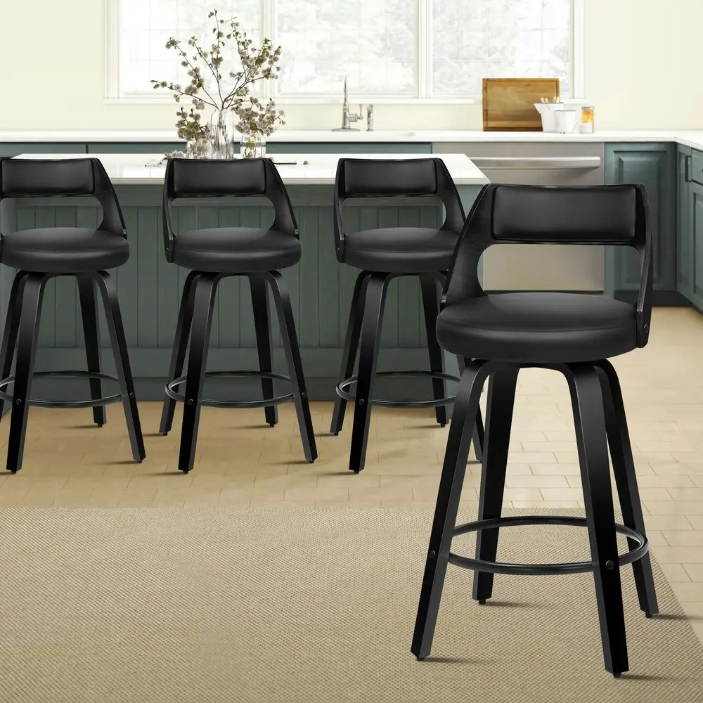 Alfordson Set of 4 Eden Elegant Modern Style Bar Stools (All Black)