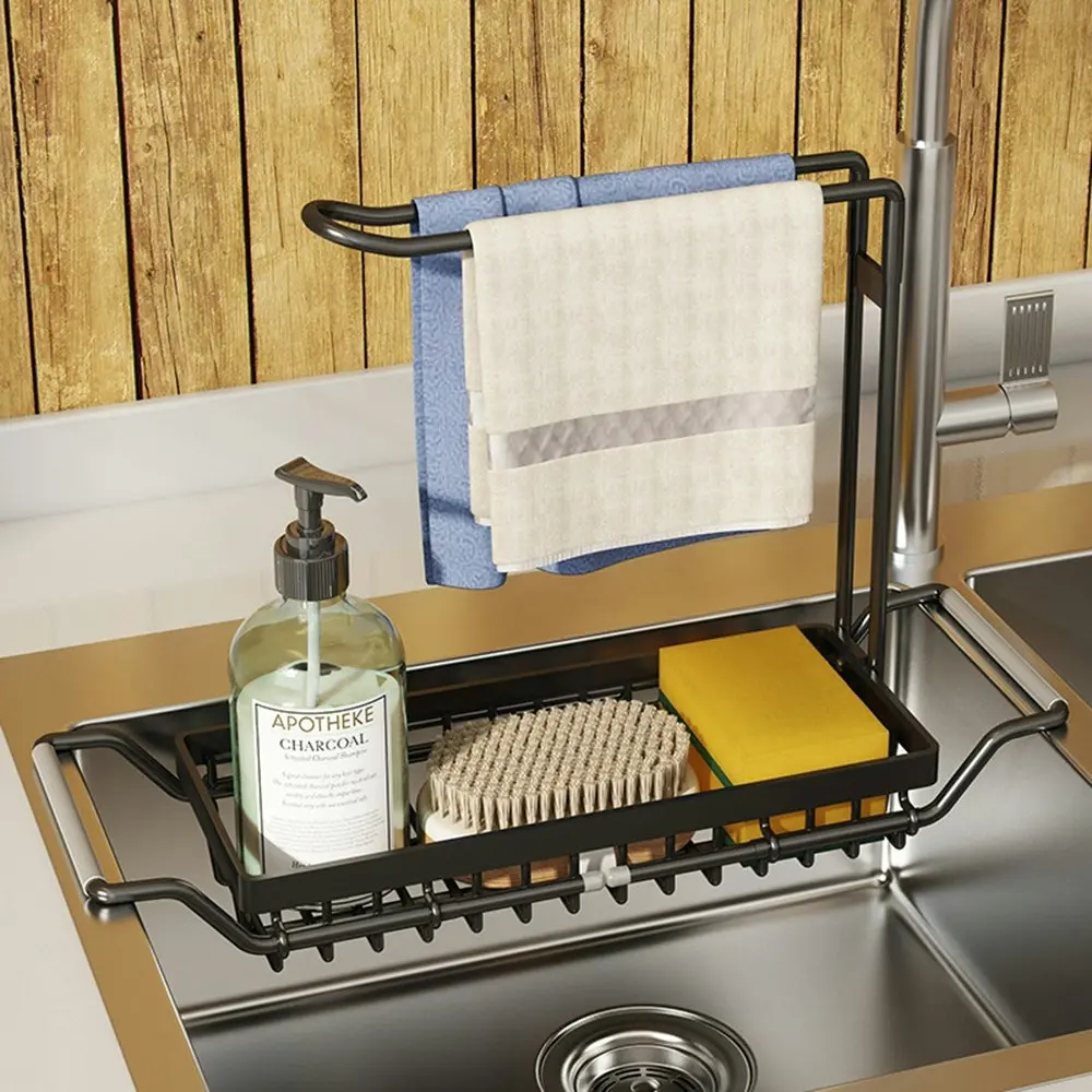 Expandable In-Sink Dish Drying Rack, Over the Sink Kitchen Caddy with Handles and Tea Towel Rack