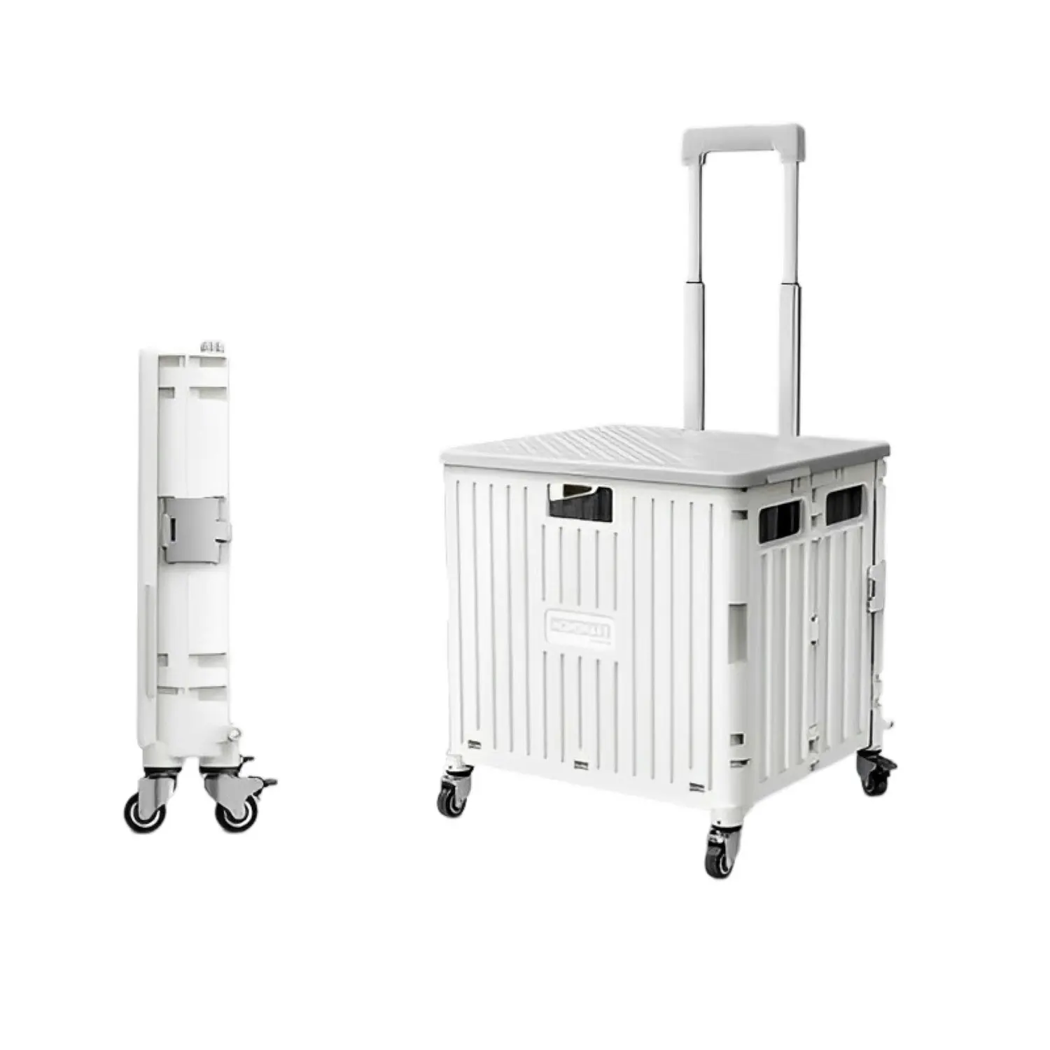 Viviendo 65L Foldable Shopping Trolley Cart Portable Grocery Basket Rolling Wheel with Top Cover - White