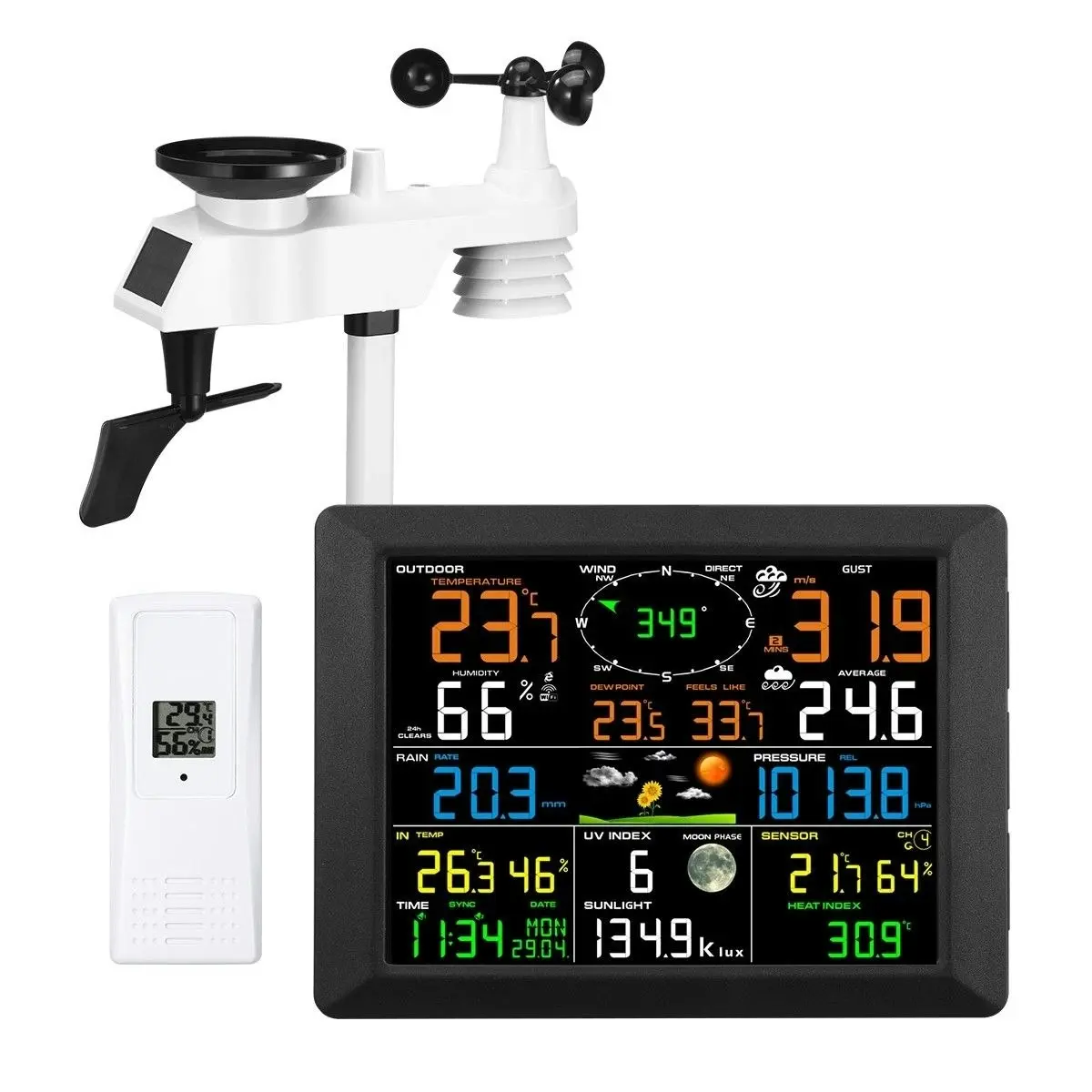 Maxkon  WIFI Weather Station Solar Powered for UV Light Temperature Humidity Wind Speed