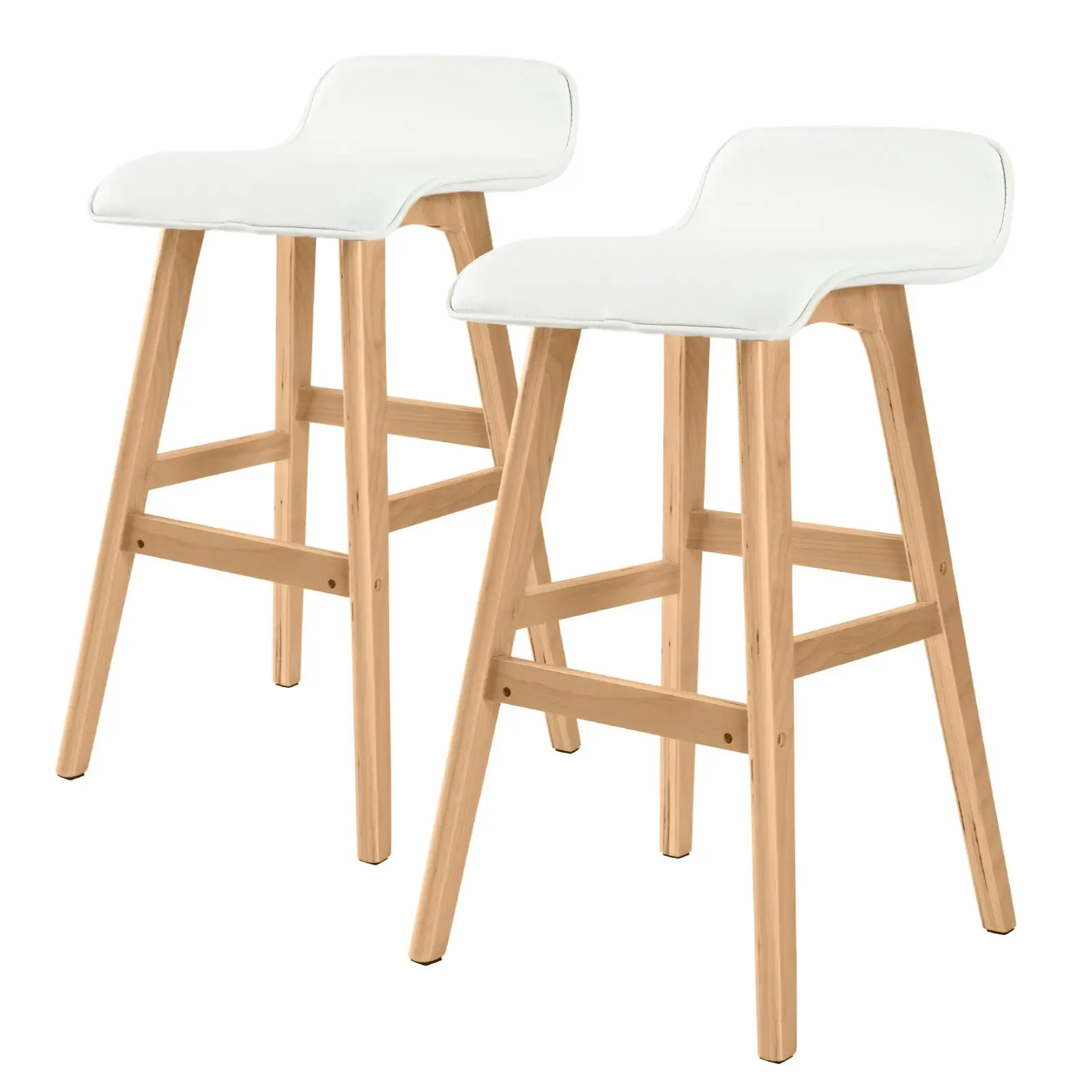 2X 65cm Wood Bar Stool Leather SOPHIA - WHITE