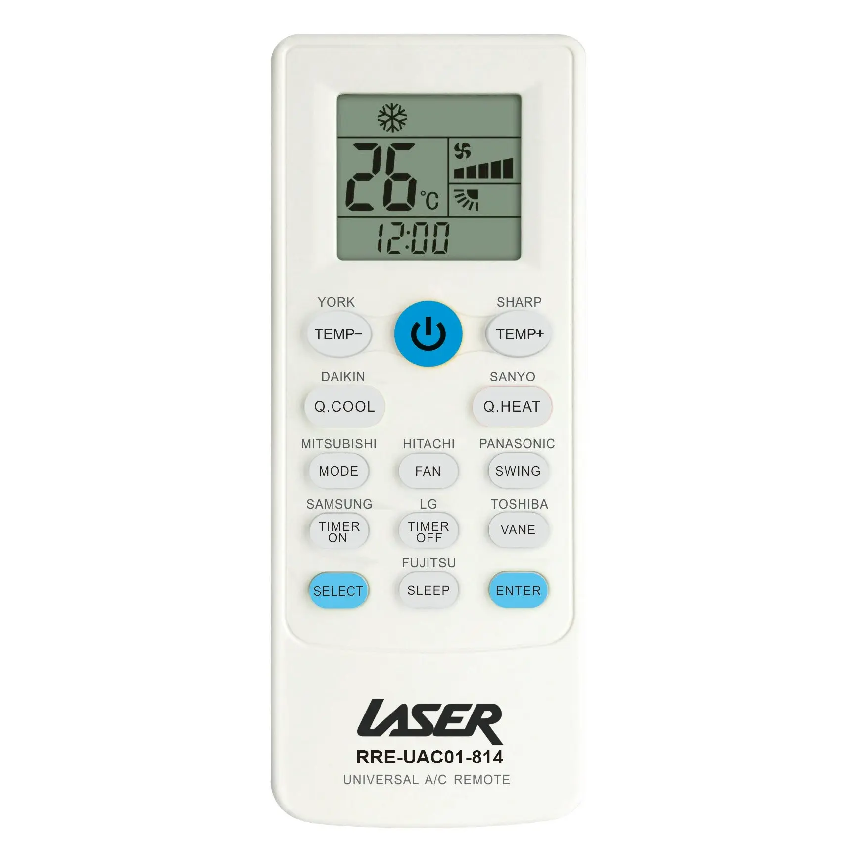 Laser Universal A/C Remote: Quick 2-Button Setup for All Major Brands