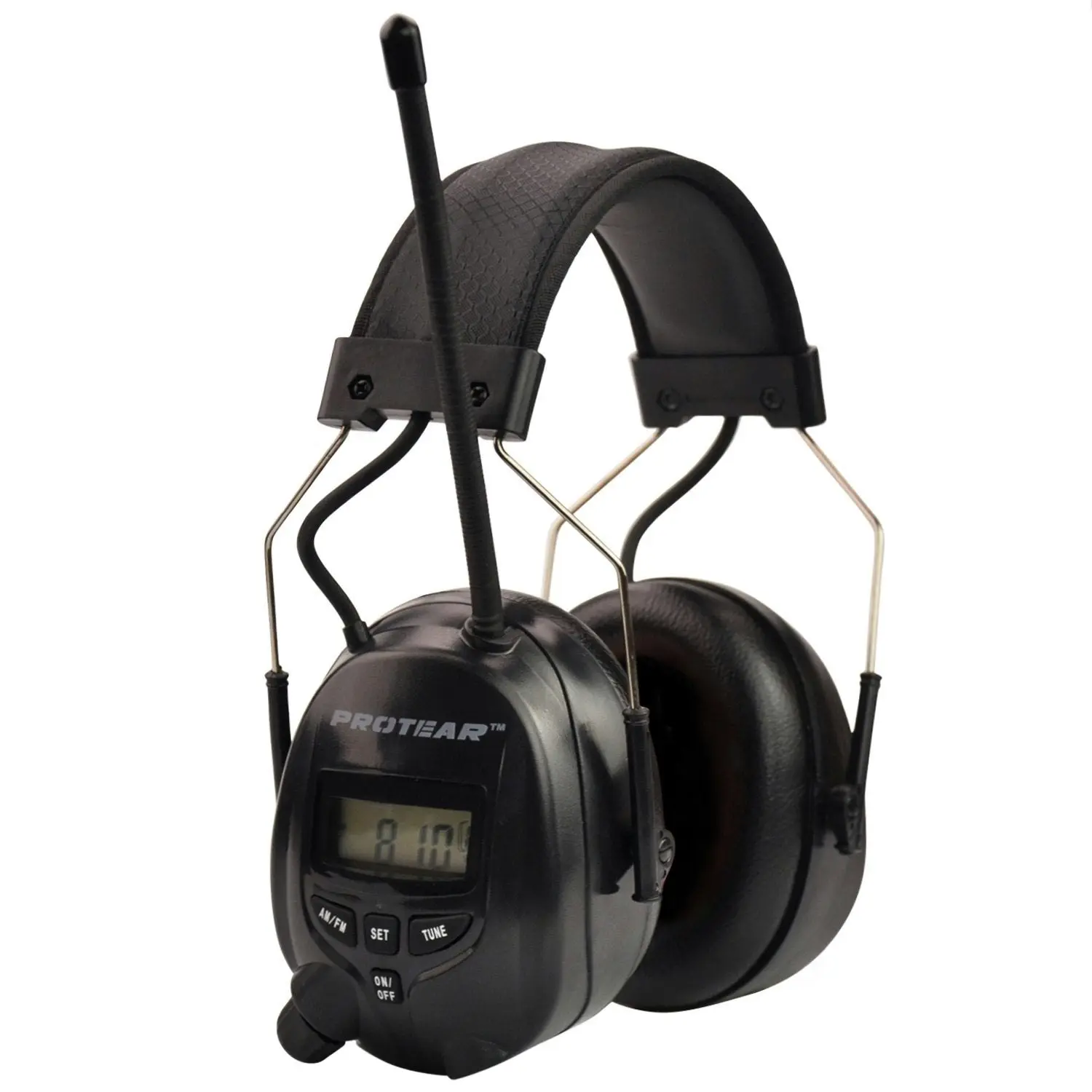 PROTEAR Radio Headphones Hearing Protector Safety Earmuffs AM/FM Electronic Noise Reduction Rate 25dB for Mowing Working-Black